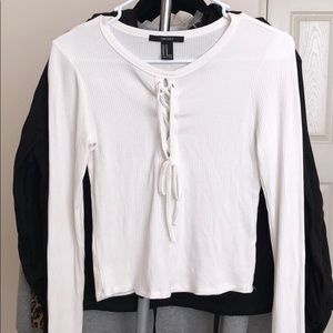 White criss cross detailing long sleeve